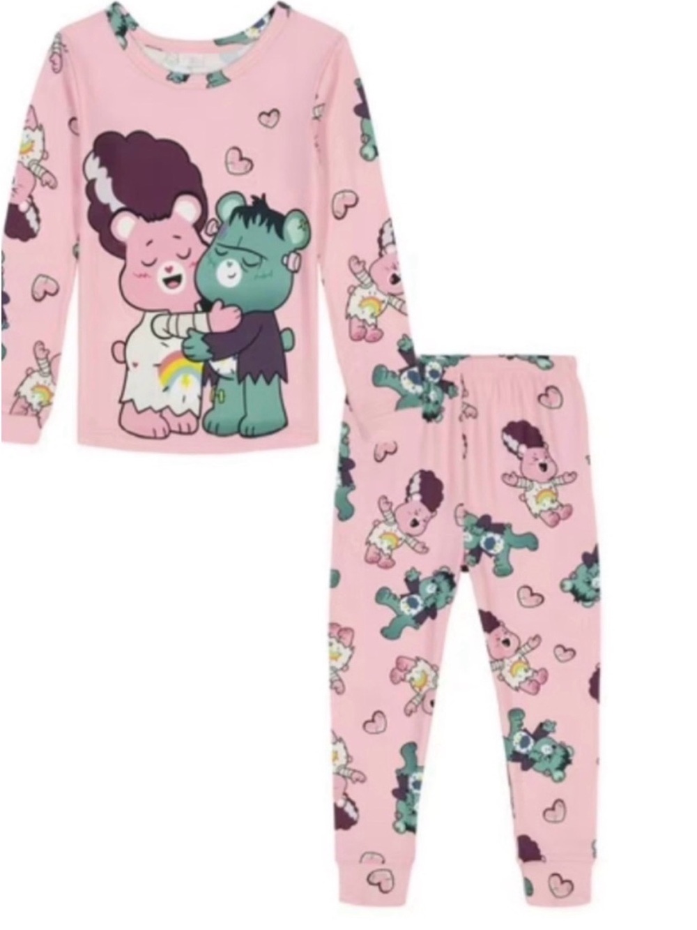 Kids Pink Care Bear Halloween Print Pajama Set